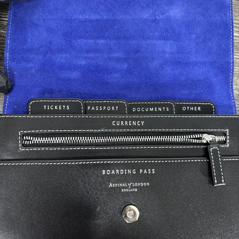 Aspinal Of London Black Leather Travel Wallet Passport Document Organizer Case